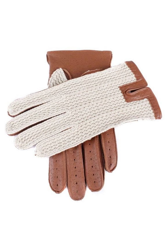 Cotton Crochet Back Driving Gloves - Cognac