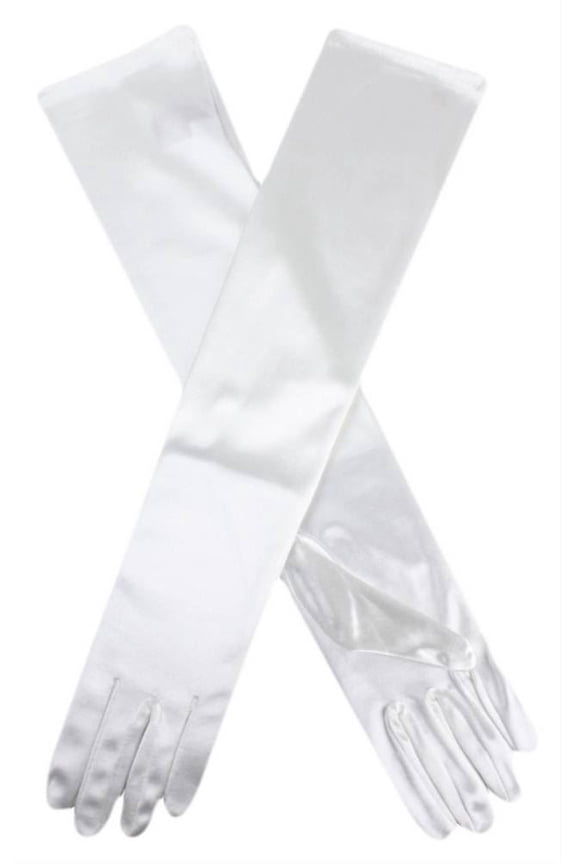 Long Satin Elbow Length Evening Gloves - Ivory
