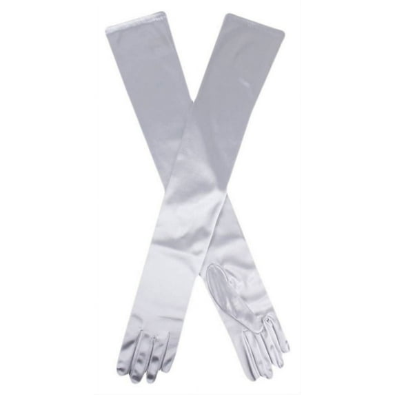 Dents Womens Long Opera Satin Gloves in Silver Grey