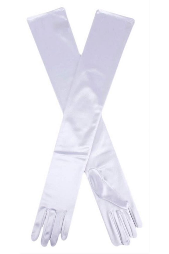 Womens Long Opera Satin Gloves in White
