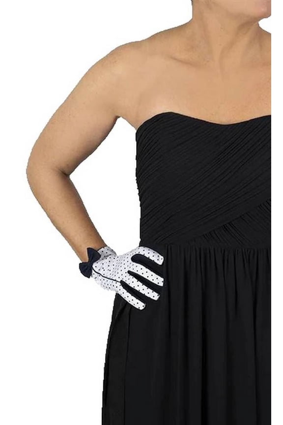 Vivienne Spotted Bow Trim Cotton Gloves - White/Navy