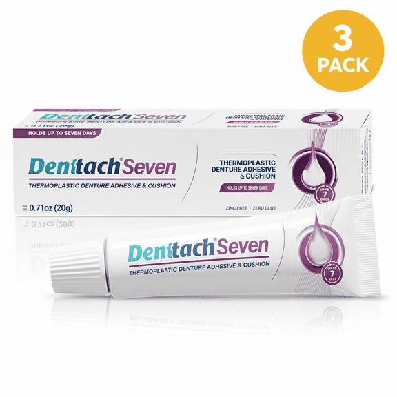 Denttach Seven Thermoplastic Denture Adhesive Cushion Reliner, Zinc-Free, 7-Day Hold, Comfortable Fit, 0.71 oz