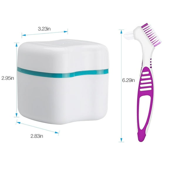 Denture Bath Case with Basket Denture Bath Cleaning Box Container Soaking Cup Cleaner Retainer Case Holder for Dentures for False Teeth, Plus Free Brush