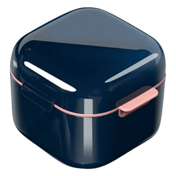 Denture Bath Case Cup, Complete Clean Care for Dentures, Clear Braces, Mouth Guard, Night Guard & Retainers,Traveling - blue