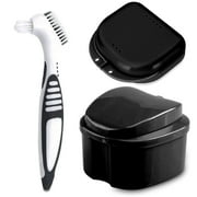 Denture Bath Case Cup with Denture Cleaner Brush & Retainer Holder Box, Complete Clean Care for Dentures, Clear Braces, Mouth Guard, Night Guard & Retainers,Traveling