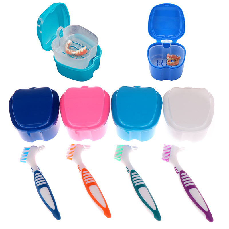 Denture Bath Cleaner Retainer With Tray Case Holder Storage denture brush set