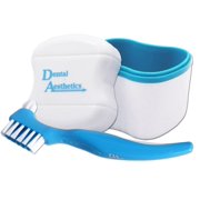 Denture Bath & Double Bristle Head Brush Blue Bath, Blue Brush