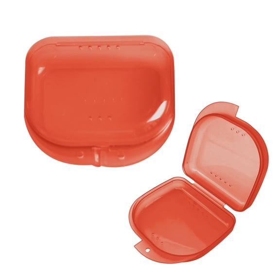 Denture Boxes, Denture Storage Case, Dental Appliance Box, Red 9cm Plastic Ventilated Lid with Strainer, for Bathroom Travel Denture Retainer Aligner Mouth Guard Storage Soaking
