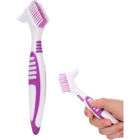 Denture Brush 2PCS Denture Toothbrushes, Cleaning Brush Double Sided Toothbrush with Multi Layered Bristles and Rubber Anti Slip Handle for Denture Cleaning Care Removes Plaque