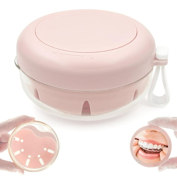 Denture Case & Cup, Travel Retainer Case with Mirror, No-Leak False Teeth Cleaning Container: Full & Partial Dentures Soaking, Denture Bath Holder for Mouth Guards, Braces, Aligners