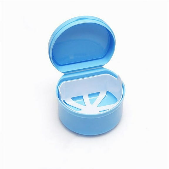 Denture Case, Denture Bath Box Case Dental Orthodontic Retainer, False Teeth Storage Case Box with Strainer (Sky-blue)