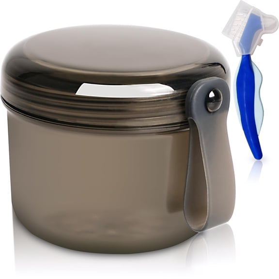 Denture Case with Denture Brush, Waterproof Denture Bath with Portable Denture Brush Holder,Partial Denture Case with Basket denture cups for soaking dentures