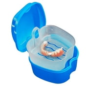 Denture Case, Denture Cup with Strainer, Mouth Guard Storage Container, Denture Bath Box False, Teeth Storage Box with Basket Net Container Holder for Travel, Retainer Cleaning, 3.5x3.5x2.7"