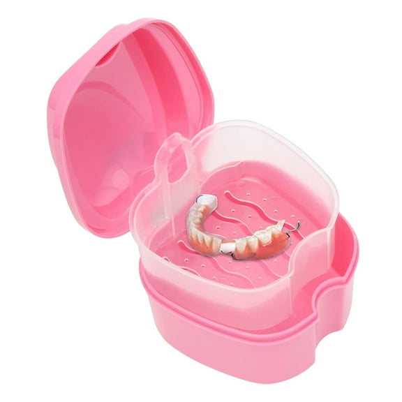 Denture Case, Denture Cup with Strainer, Denture Bath Box False Teeth Storage Box with Basket Net Container Holder for Travel, Retainer Cleaning