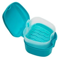 Denture Case, Denture Cup with Strainer, Denture Bath Box False Teeth Storage Box with Basket Net for Travel, Retainer Cleaning