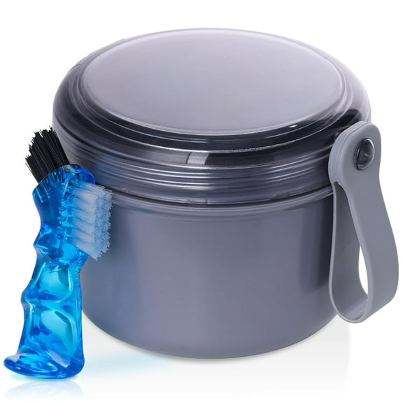 Denture Case, Leak Proof Denture Bath Cup for Travel, Denture Container Cups for Soaking Full & Partial Dentures, Retainers, Denture Cleaning Kit Holder Box with Denture Cleaner Brush