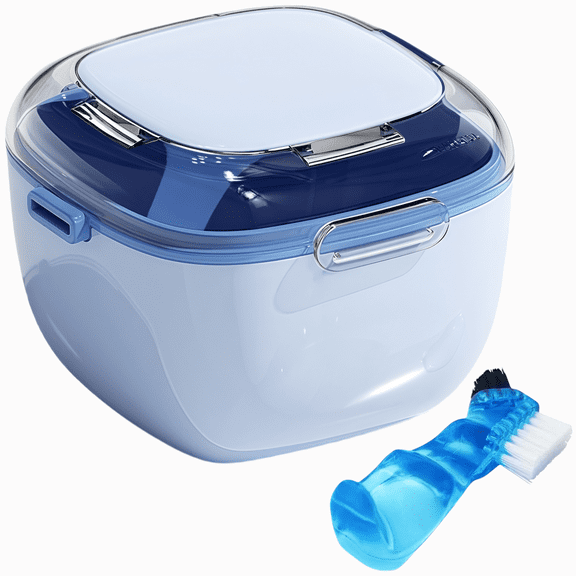 Denture Case, Retainer Cleaning Box, Large Capacity Denture Container Cup for Any Full and Partial Denture, Clear Dentures, Retainers, Night Guards (with Brush and Mirror)