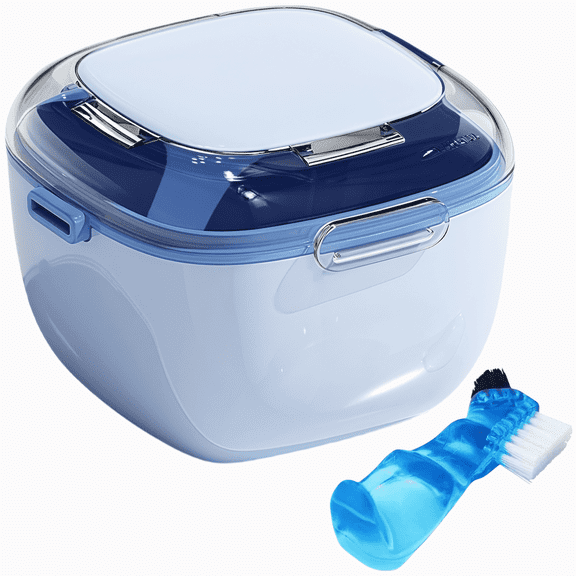 Denture Case, Retainer Cleaning Box, Large Capacity Denture Container Cup for Any Full and Partial Denture, Clear Dentures, Retainers, Night Guards (with Brush and Mirror)