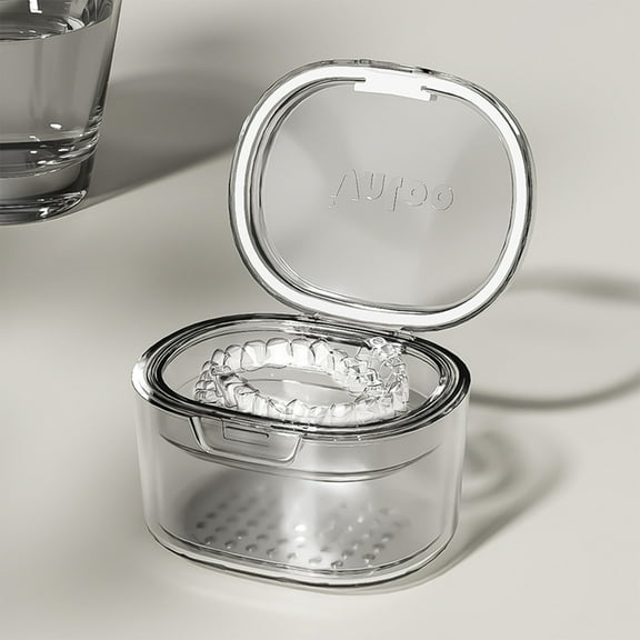 Denture Case Retainer Cleaning Case: 2 in 1 Retainer Case, No-Leak Denture Bath Box Cup, Complete Clean Care for Dentures, Clear Braces, Mouth Guard, Night Guard & Retainers