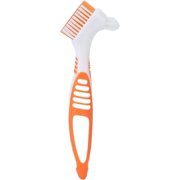 Denture Cleaning Brush, Double Sided Denture Toothbrush Tool for Denture Care, Multi-Layered Bristles & Ergonomic Anti-Slip Rubber Handle for False Teeth Cleaning Orange