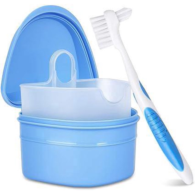 Denture Cleaning Kit Denture Cleaning Case with Denture Brush(Blue