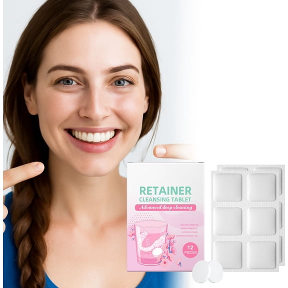 Denture Cleaning Tablets, 12 Count, Effervescent Tablets for Deep Cleaning, Stain & Odor Removal, Fresh Breath, Denture Soak Solution