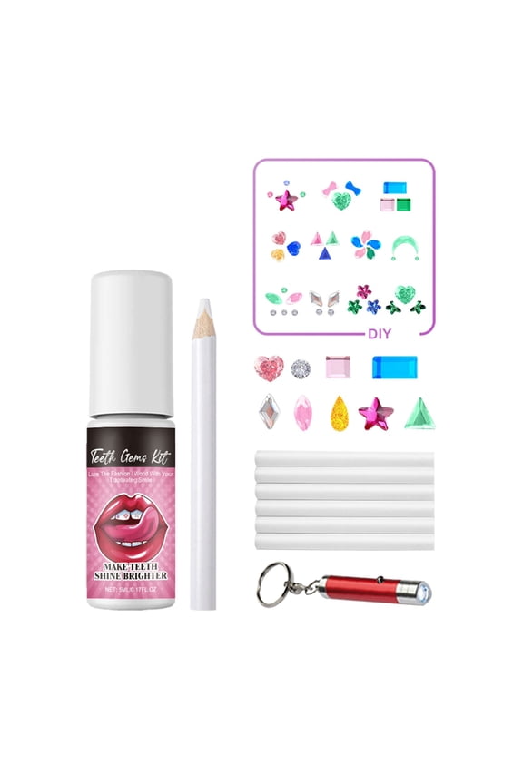 Denture Bradem Tooth Gem Kit Diy Tooth Gems Kit Removable Teeth Gems Tooth Ornaments Tooth Crystal Decoration for Tooth Decor Women, False Teeth , Hot Pink Dental Drill Set X1