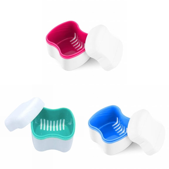 Denture Cup Bath Box with Strainer Basket - Retainer Case Soaking Container for Upper & Lower Dentures, Tooth Cleaning, Night Guard Storage, Travel, Hygiene, Christm gifts for people with dementia