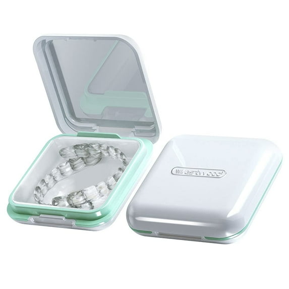 Denture Cup Retainer Case, Cute Night Mouth Guard Box Holder Storage Soak Container with Strainer Basket for Travel Cleaning