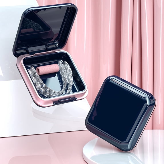 Denture Cup Retainer Case, Night Mouth Guard Box Holder Storage Soak Container with Strainer Basket