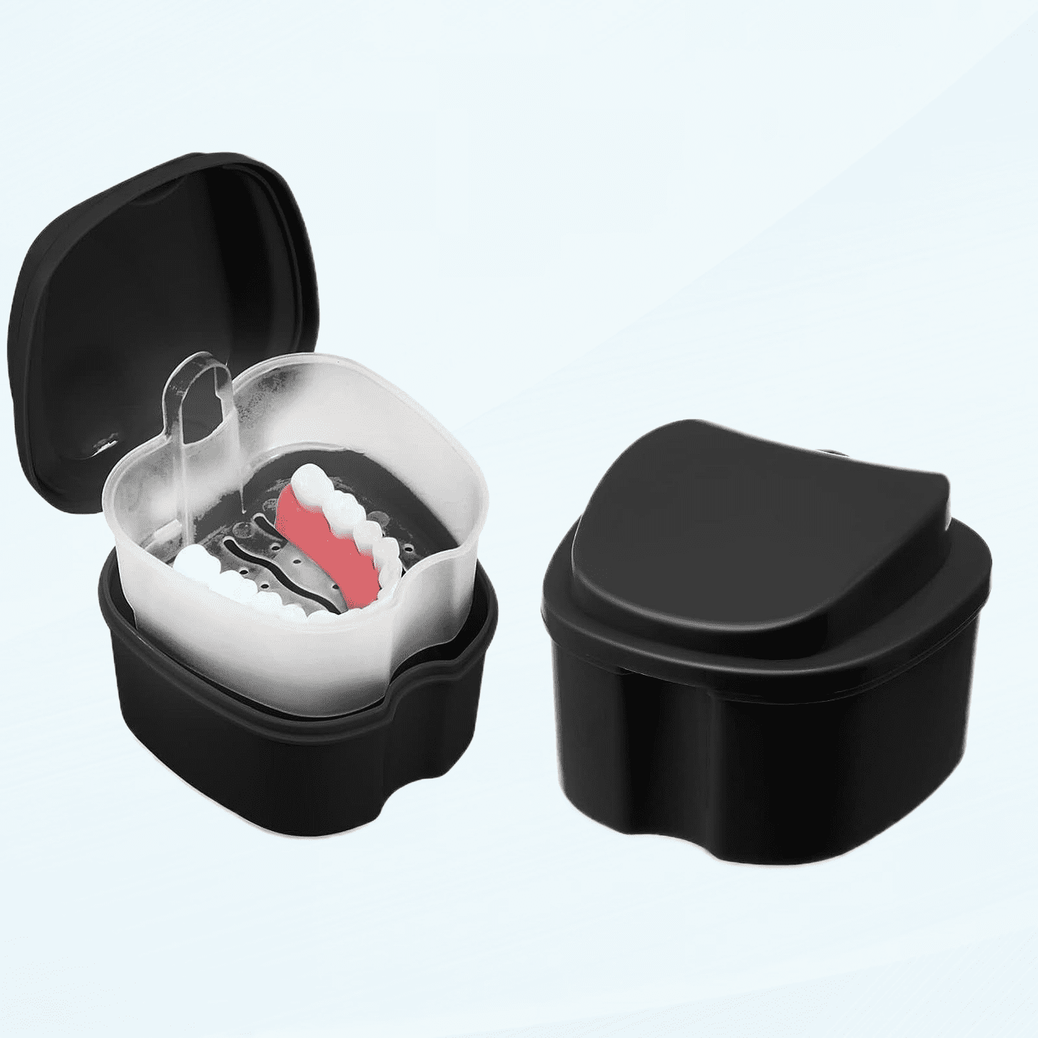 Denture Cup Retainer Cleaning Case Denture Soaking Container With Strainer Basket, Denture Cups