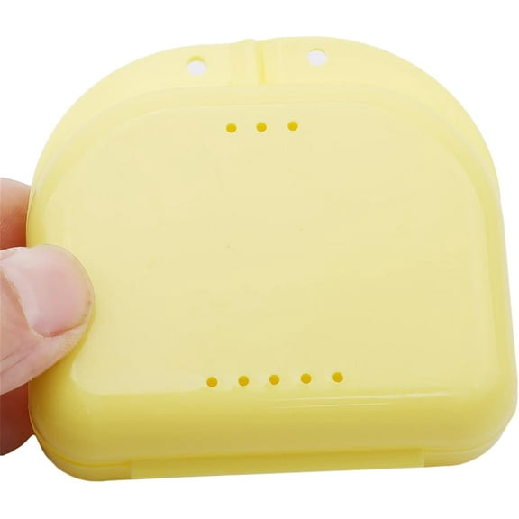 Denture Holder Retainer Case for Orthodontic Mouthpiece, Clear Aligner Mouthguard Storage Box with Vent Holes - Light & Small, Easy to Use and Carry, Yellow