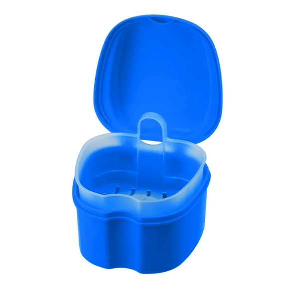 Denture Soaking Cup Dental Retainer Case Cleaning with Strainer Basket, Orthodontic Bath Box Mouthguard Storage Holder - Leak Proof and Lid Waterproof