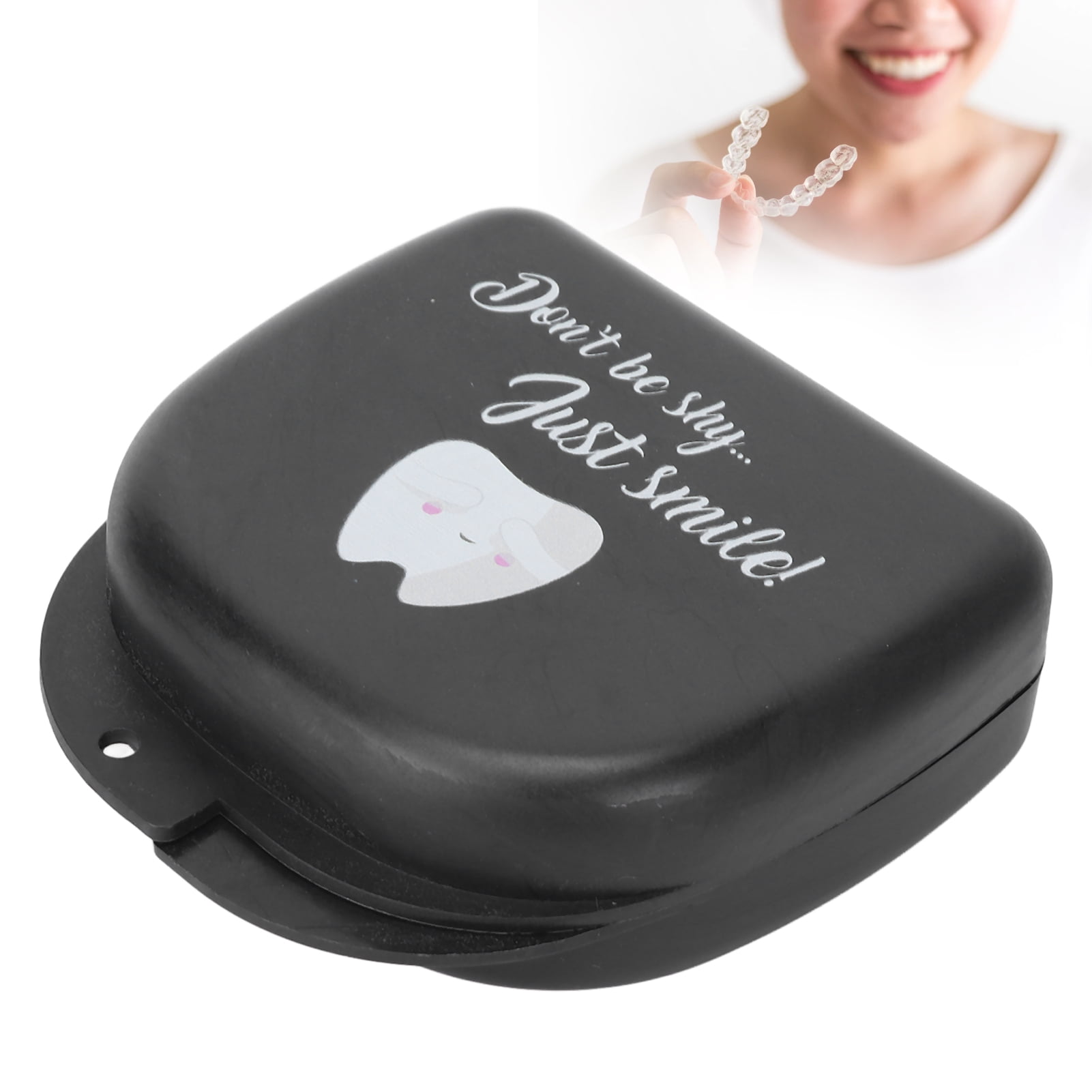 Denture Storage Box, Retainer Case Push Type Open Black Plastic For