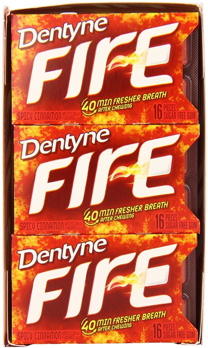 Dentyne Fire Sugar-Free Gum, Spicy Cinnamon (16 ct per pack) (Pack of 4)