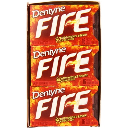 Dentyne Fire Sugar-Free Gum, Spicy Cinnamon (16 ct per pack) (Pack of 4)