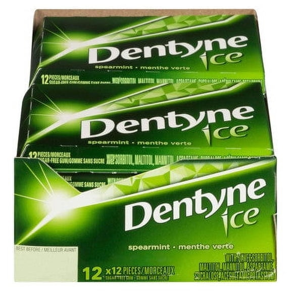 Dentyne Ice Bubble Gum, Spearmint, 12x12 Count