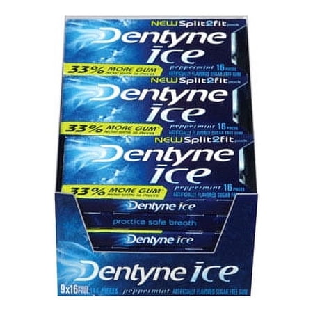 Dentyne Ice New Split2Fit Sugar Free Peppermint Gums - 16 Ea, 9 Pack