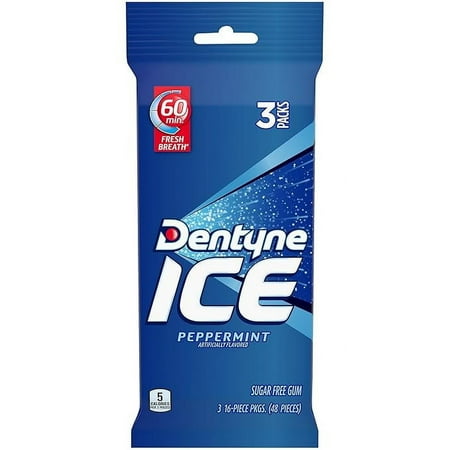 Dentyne Ice Peppermint Gum, 3 Packs of 16 Pieces (48 Total Regular Size Pieces)