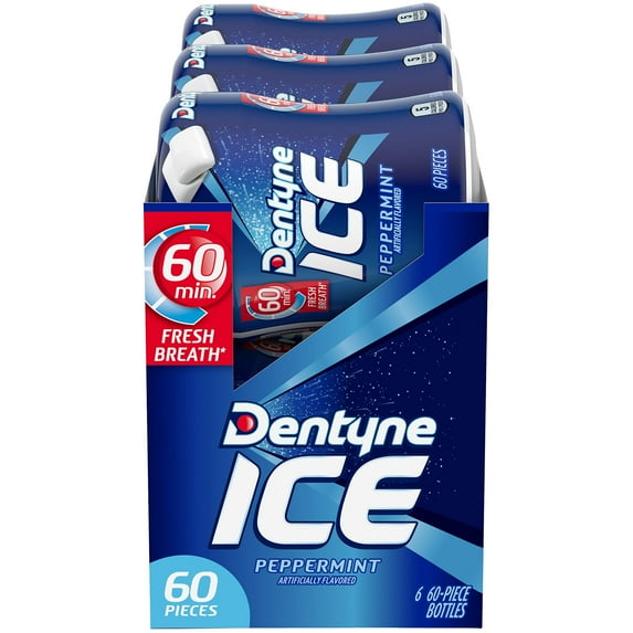 Dentyne Ice Peppermint Sugar-Free Chewing MDA05 Gum, 6 Bottles of 60 Pieces (360 Total Pieces)