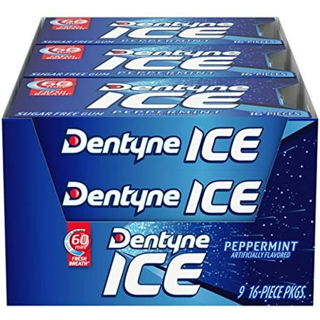 Dentyne Ice Peppermint Sugar Free Gum, 16 Count, Pack Of 9