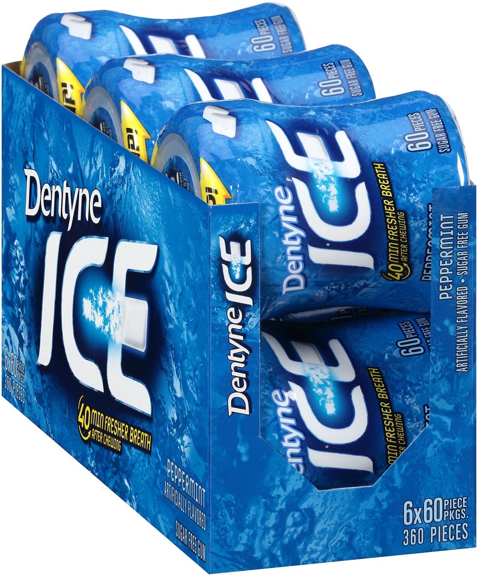 Dentyne Ice Peppermint Sugar-Free Chewing Gum, 6 Bottles of 60 Pieces (360 Total Pieces)