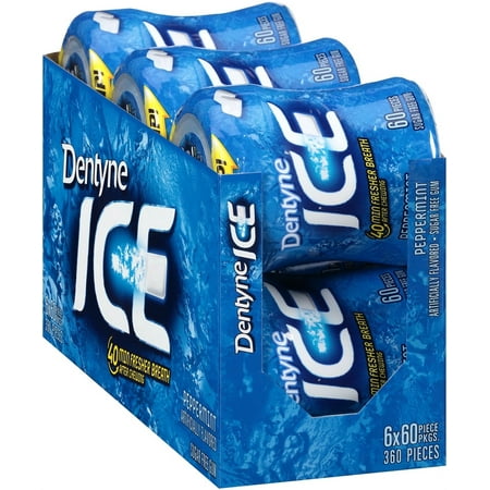 Dentyne Ice Peppermint Sugar-Free Chewing Gum, 6 Bottles of 60 Pieces (360 Total Pieces)