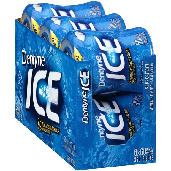 Dentyne Ice Peppermint Sugar-Free Chewing Gum, 6 Bottles of 60 Pieces (360 Total Pieces)