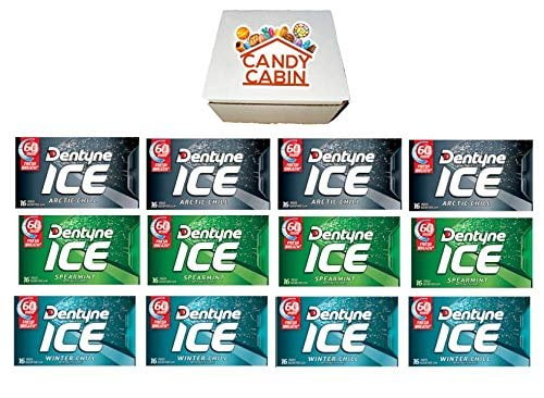 Dentyne Ice Sugar Free Gum, Variety Pack , 12 Packs of 16 Pieces By CANDY CABIN ARCTIC CHILL-SPEARMINT-WINTER CHILL