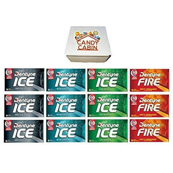 Dentyne Ice Sugar Free Gum, Variety Pack , 12 Packs of 16 Pieces By CANDY CABIN ARCTIC CHILL-WINTER CHILL-SPEARMINT-FIRE