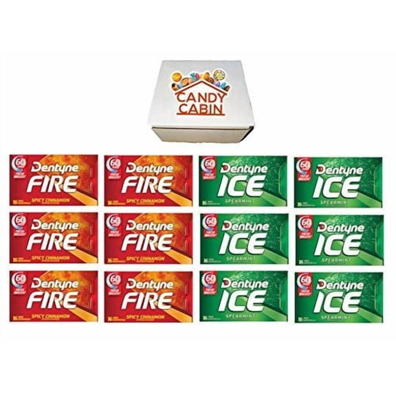 Dentyne Ice Sugar Free Gum, Variety Pack , 12 Packs of 16 Pieces By CANDY CABIN FIRE-SPEARMINT