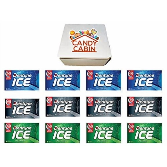 Dentyne Ice Sugar Free Gum, Variety Pack , 12 Packs of 16 Pieces By CANDY CABIN PEPPERMINT ARCTIC SPEARMINT