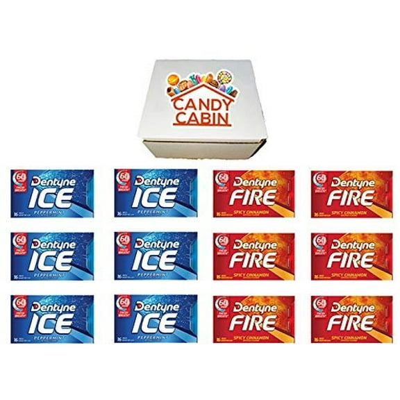 Dentyne Ice Sugar Free Gum, Variety Pack , 12 Packs of 16 Pieces By CANDY CABIN PEPPERMINT FIRE