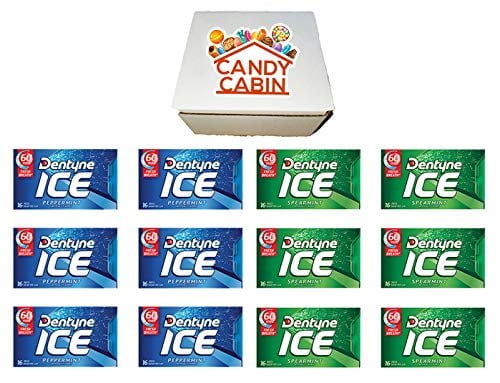 Dentyne Ice Sugar Free Gum, Variety Pack , 12 Packs of 16 Pieces By CANDY CABIN SPEARMINT PEPPERMINT